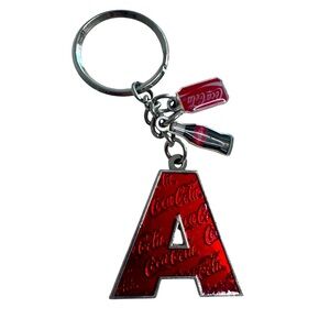 Coca-Cola Initial letter A Dangler Metal Keychain with 2 charms NWOT